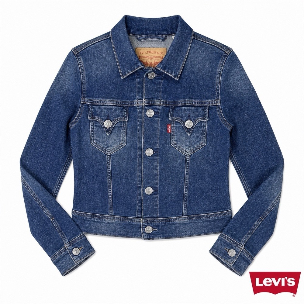 Levi's Juniors Denim Trucker Jacket Blue Stretch Button Front Small S Jean Coat